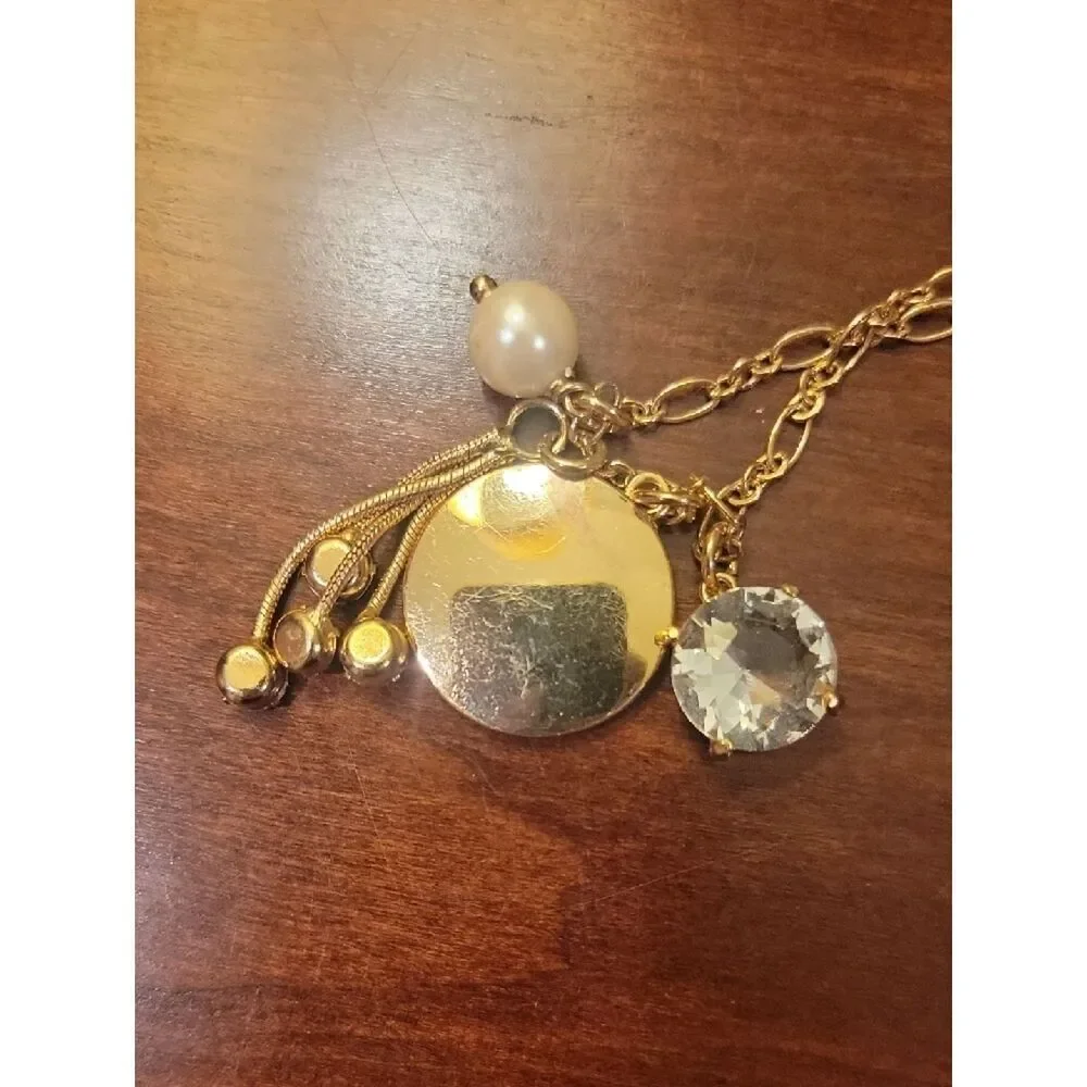 J. Crew Gold Tone Cluster Necklace with Pearl and Clear Crystal